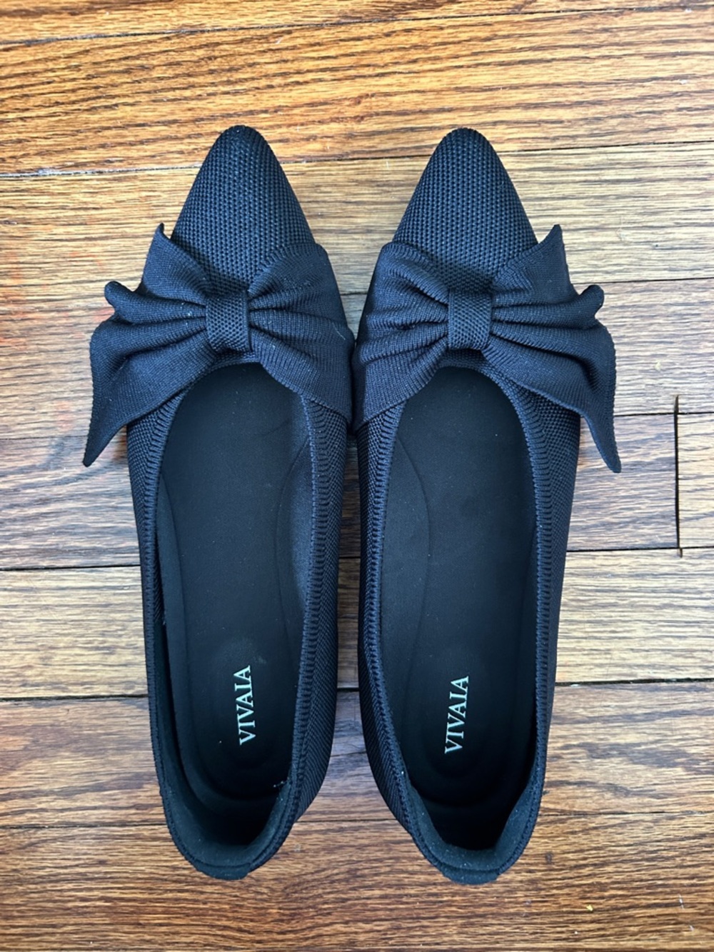 VIVAIA Black Bow Pointed-Toe Knit Flats